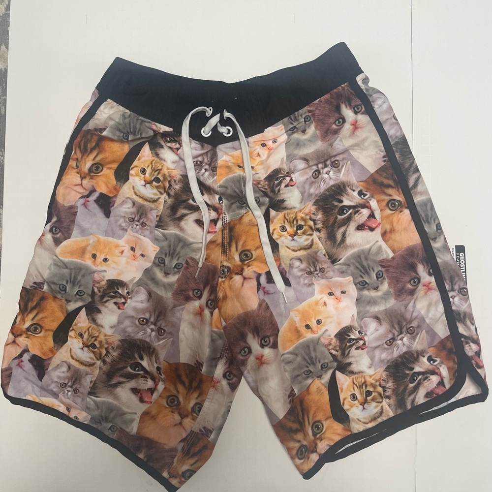 Bioworld‎ Drawstring Cat Face Swim Shorts Mens Medium